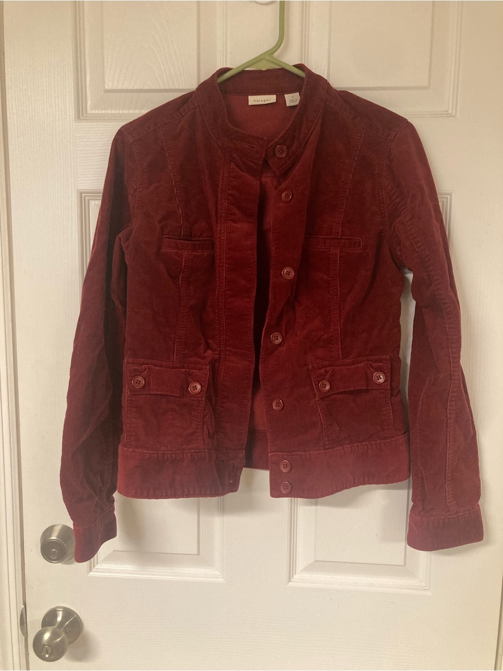 Women's Halogen Corduroy Button-Up Jacket in Deep Red Size Small